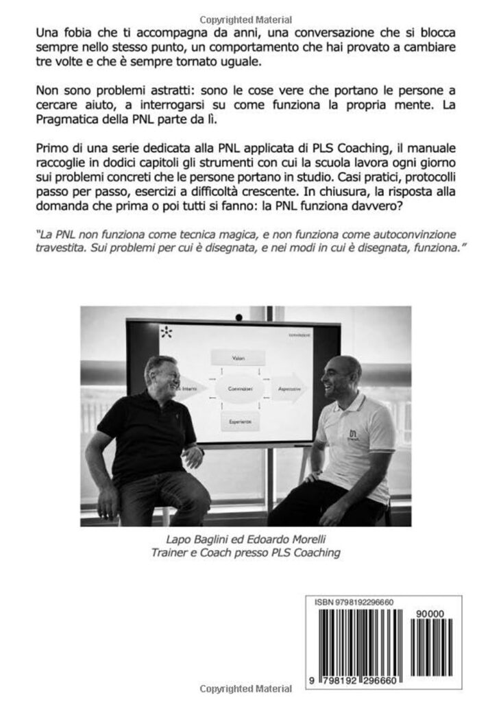 Quarta di copertina del libro Pragmatica della PNL edito da PLS Coaching Firenze
