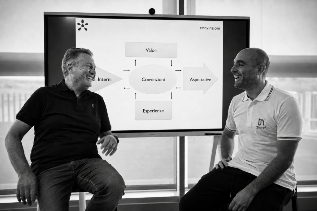 Lapo Baglini ed Edoardo Morelli durante una sessione di Business Coaching e formazione in azienda.